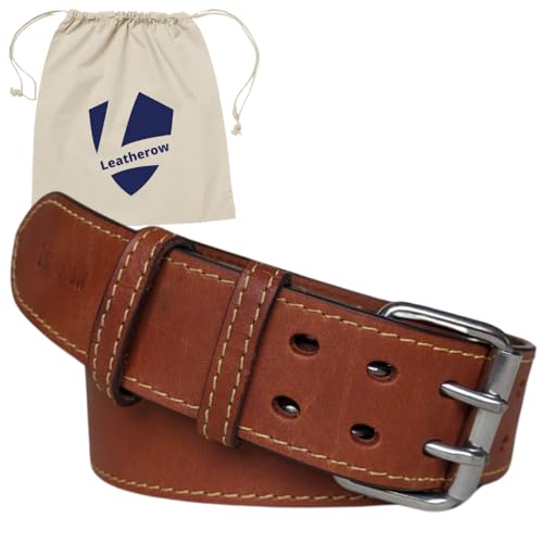 Leatherow 2 Inch Wide Leather Tool Belt for Men Work Oil Tanned Adjustable Waist Grain Leather Belt for Carpenters Electricians and Contractors Tan 3046 - Image 1