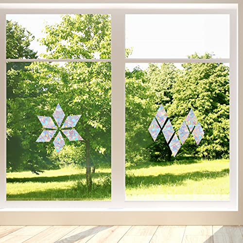 AREAWA Window Decals for Bird Strikes - 42 Rhombus Anti-Collision Window Clings to Save Birds from Window Collisions,Non Adhesive Prismatic Window Clings, Rainbow Suncatcher Stickers - Image 3