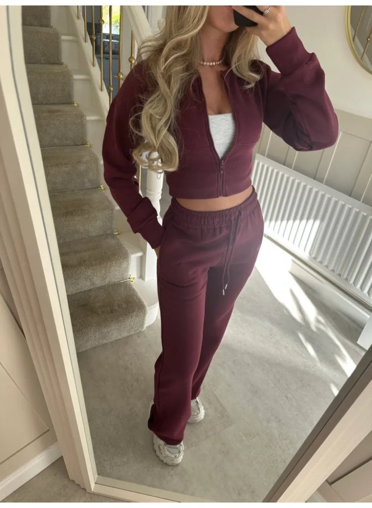 NIBEMINENT Autumn Winter Jacket Pant Two Piece Sets Women Pant Set Tracksuit Jogger Sweatshirts Sports Elastic Waist Pants Matching Set - Image 1