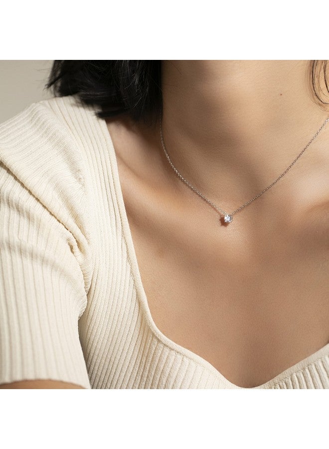 S.Leaf Birthstone Necklace For Women Cubic Zirconia Necklace Sterling Silver Solitaire Pendant Cubic Zirconia Necklace - Image 4