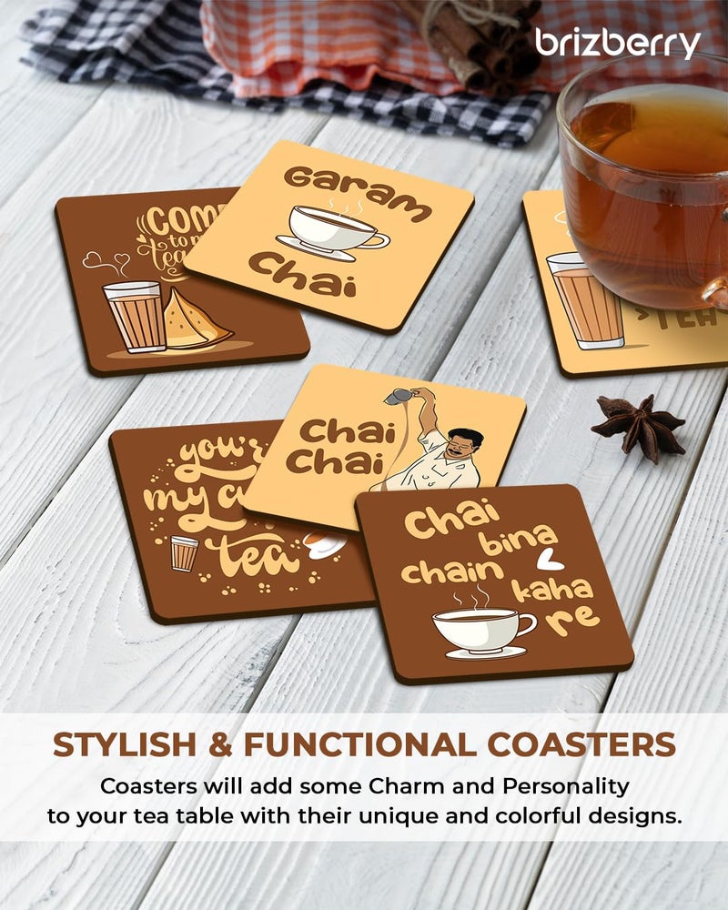 Brizberry® Brizcoast Premium Designer Square Quotes Beautiful Wooden Coasters Fit for Tea Cups, Coffee Mugs and Glasses (3.5X3.5 Inch) Square 2 (Set of 6) - Image 5