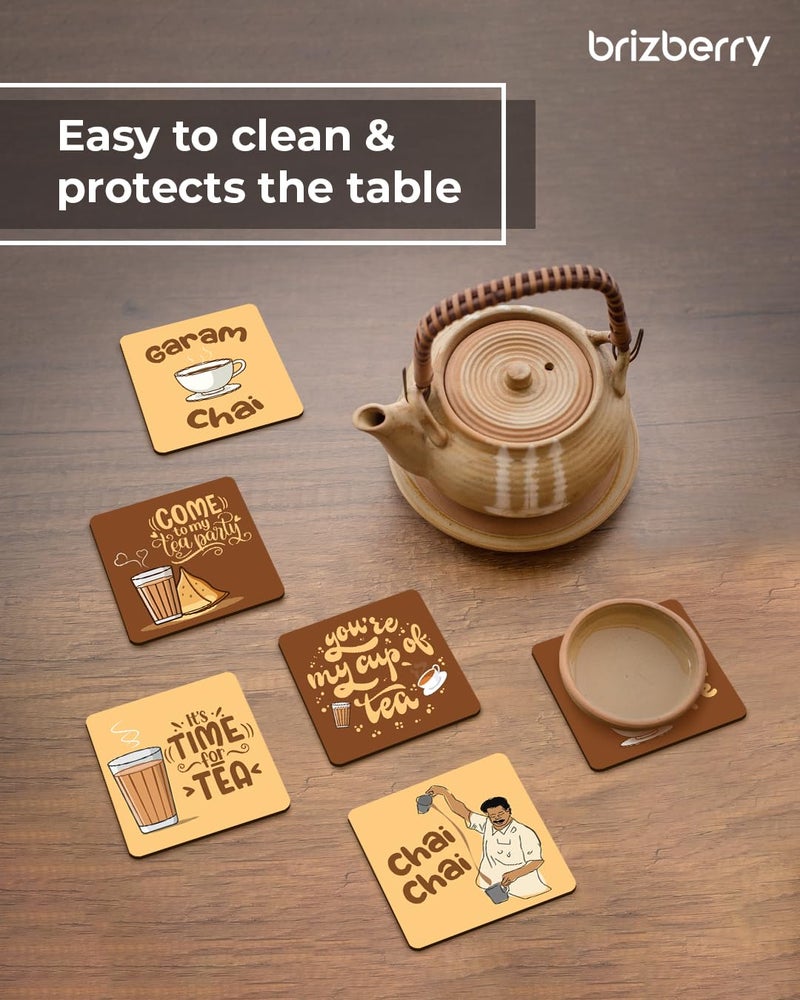 Brizberry® Brizcoast Premium Designer Square Quotes Beautiful Wooden Coasters Fit for Tea Cups, Coffee Mugs and Glasses (3.5X3.5 Inch) Square 2 (Set of 6) - Image 4
