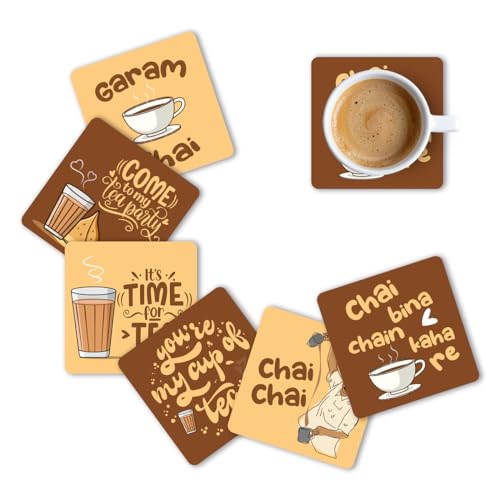 Brizberry® Brizcoast Premium Designer Square Quotes Beautiful Wooden Coasters Fit for Tea Cups, Coffee Mugs and Glasses (3.5X3.5 Inch) Square 2 (Set of 6) - Image 1