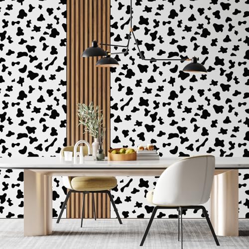 Qianglive Black and White Spots Contact Paper Cow Printed Peel and Stick Wallpaper 17.3”x120” Self-Adhesive Cute Wallpapers Vinyl White Black Decals for Walls Bedroom Living Room Nurseryls - Image 4