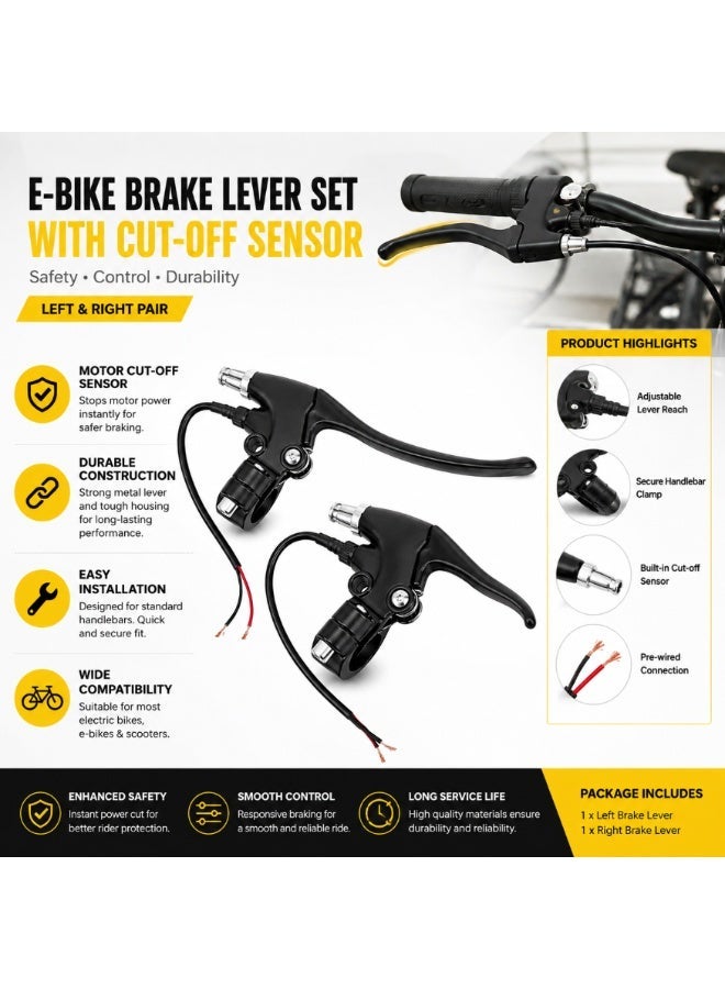 Fukukawa E-Bike Brake Lever Set with Motor Cut-Off Sensor, Left & Right Brake Levers, Pre-Wired Electric Bicycle Brake Handles for E-Bikes & Scooters - Image 1