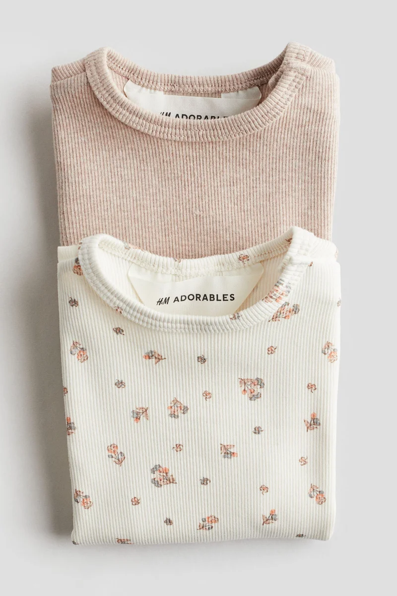 اتش اند ام بلوزة من القطن بتصميم مرن - عبوة من قطعتين