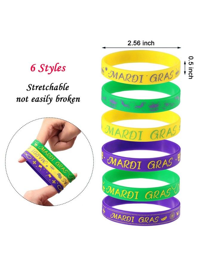 Yaomiao 48 Pcs Mardi Gras Party Favors Silicone Bracelets Carnival Stretchable Silicone Wristbands Carnival Birthday Party Supplies Decorations Goodie Bag Stuffers Fillers Silicone Wristbands - Image 3