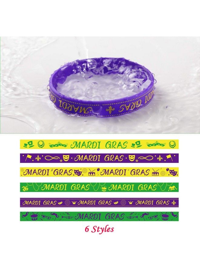 Yaomiao 48 Pcs Mardi Gras Party Favors Silicone Bracelets Carnival Stretchable Silicone Wristbands Carnival Birthday Party Supplies Decorations Goodie Bag Stuffers Fillers Silicone Wristbands - Image 4
