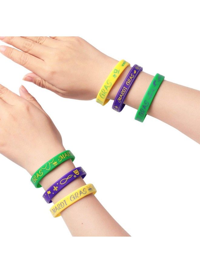 Yaomiao 48 Pcs Mardi Gras Party Favors Silicone Bracelets Carnival Stretchable Silicone Wristbands Carnival Birthday Party Supplies Decorations Goodie Bag Stuffers Fillers Silicone Wristbands - Image 5