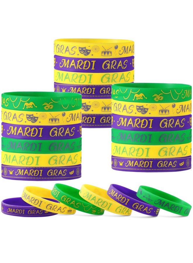 Yaomiao 48 Pcs Mardi Gras Party Favors Silicone Bracelets Carnival Stretchable Silicone Wristbands Carnival Birthday Party Supplies Decorations Goodie Bag Stuffers Fillers Silicone Wristbands - Image 2