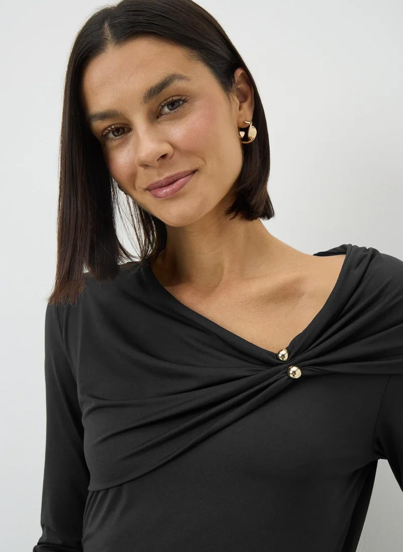 Matalan Black Hardware Drape Long Sleeve Top