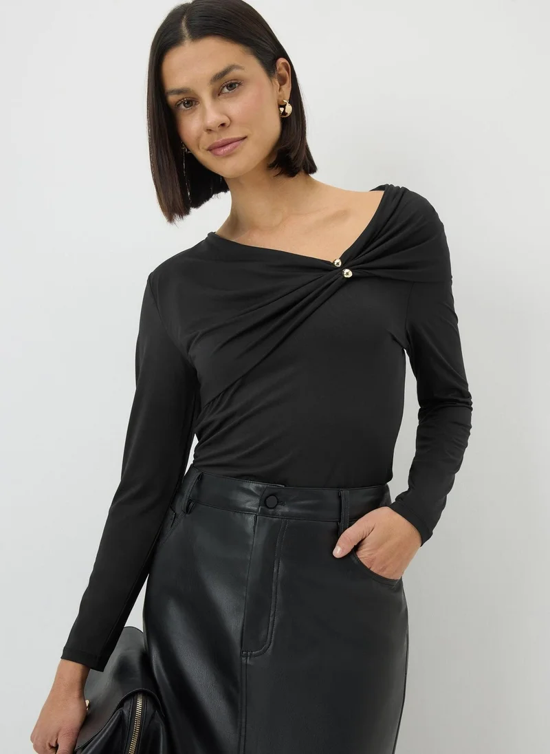 Matalan Black Hardware Drape Long Sleeve Top