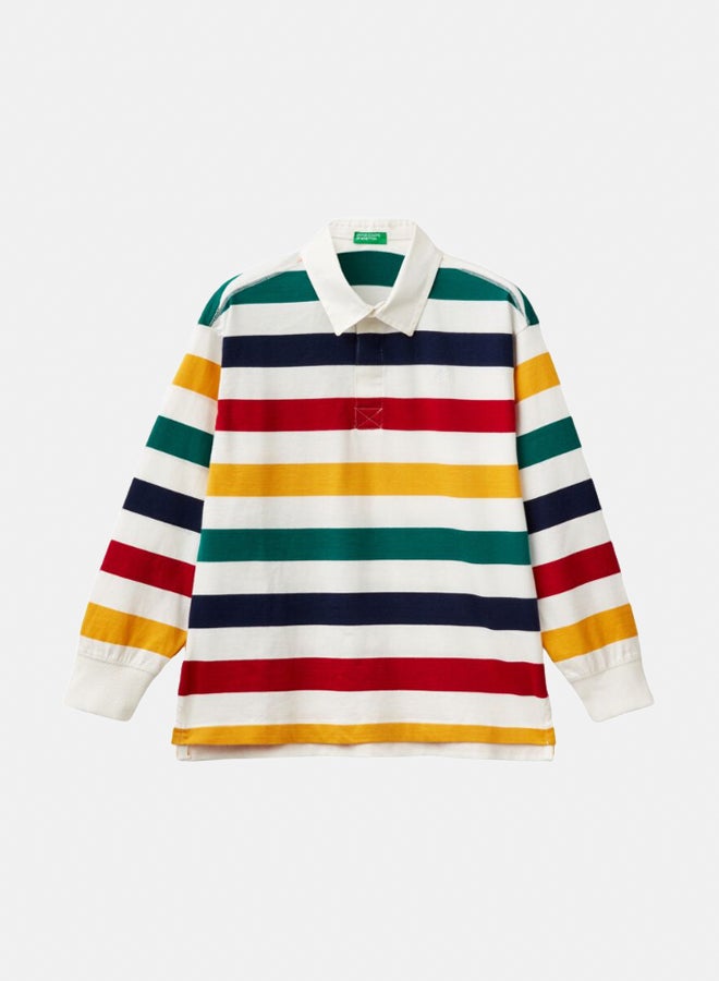 Benetton Boys Striped Polo Shirt - Image 1