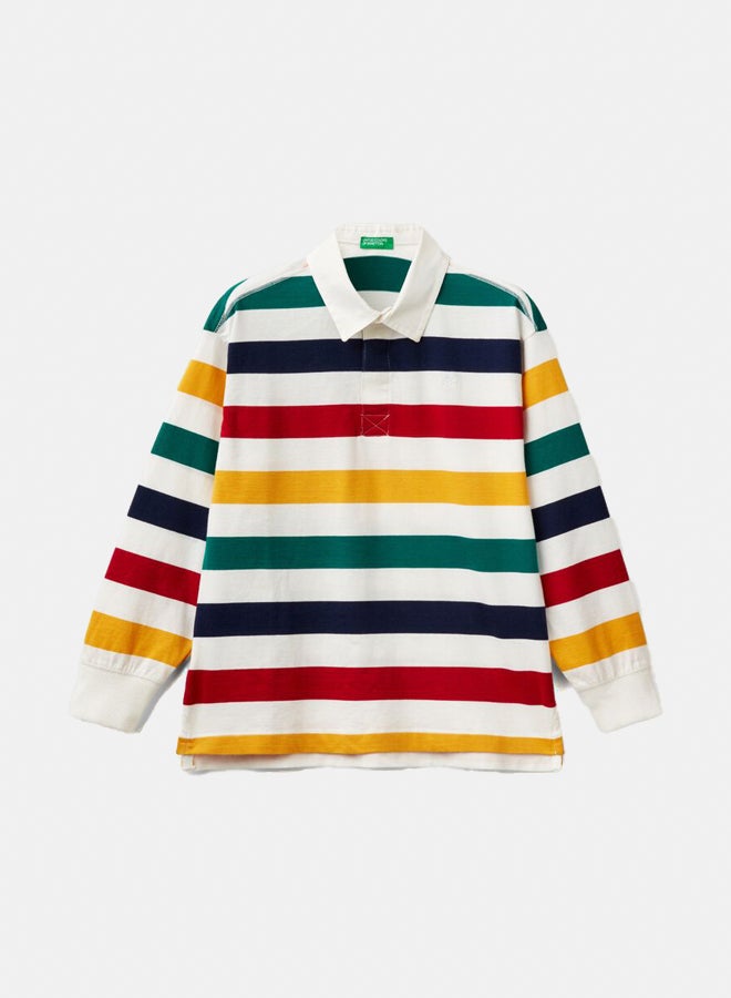 Benetton Boys Striped Polo Shirt - Image 3