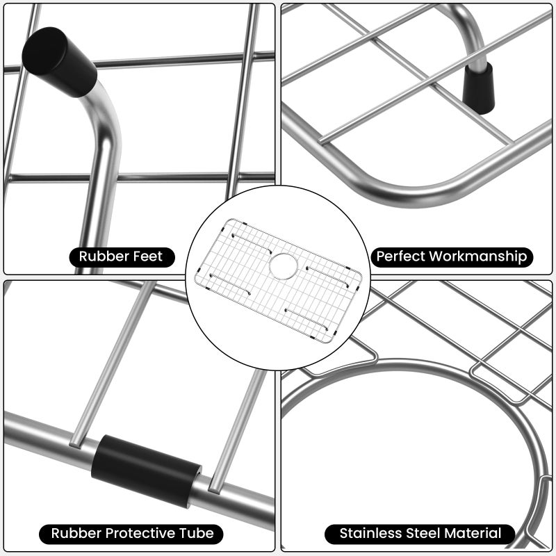 TOENMAN Kitchen Sink Grid and Sink Protectors, Stainless Steel Sink Grids for Bottom of Kitchen Sinks, 26" x 14" with Rear Drain for Single Bowl Sinks - Image 4