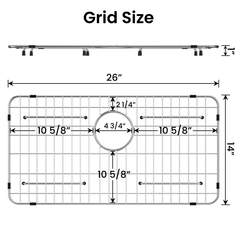 TOENMAN Kitchen Sink Grid and Sink Protectors, Stainless Steel Sink Grids for Bottom of Kitchen Sinks, 26" x 14" with Rear Drain for Single Bowl Sinks - Image 2