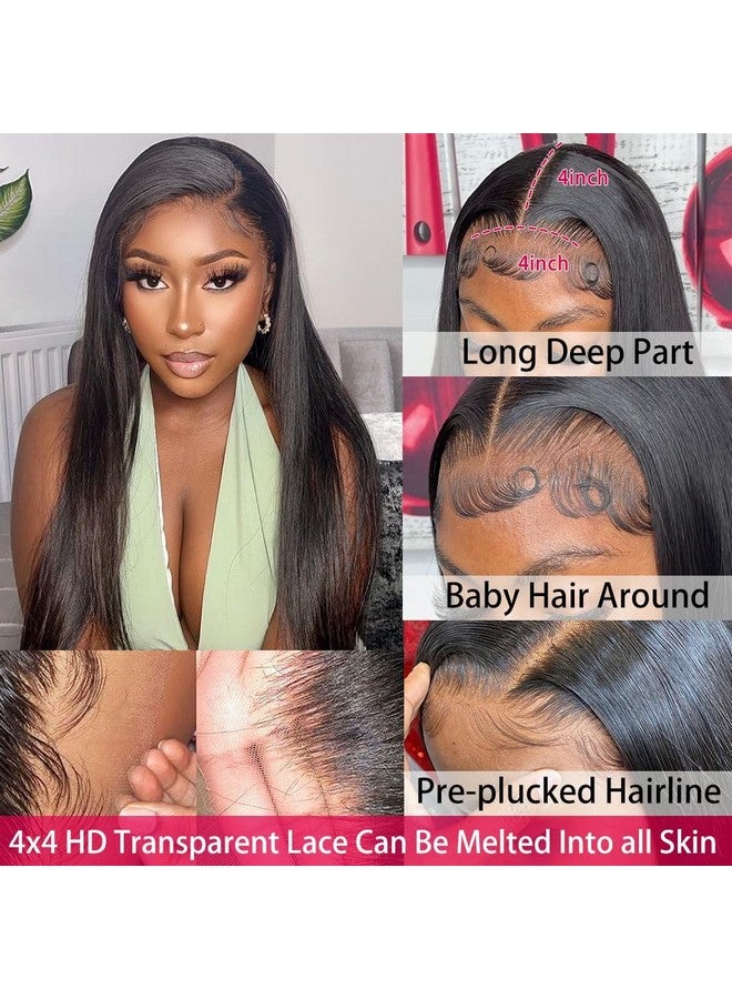 mengkai 32 Inch Lace Front Wigs Human Hair Straight 4X4 Closure Wigs Human Hair For Black Women 4X4 Hd Lace Front Wigs Human Hair Pre Plucked With Baby Hair Glueless Lace Front Wigs Human Hair - Image 3
