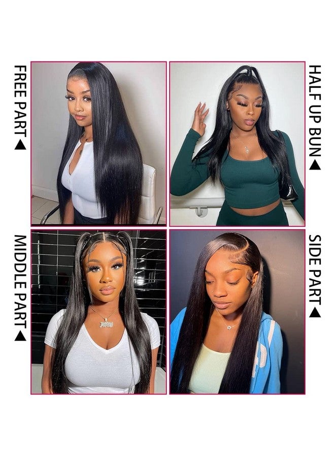mengkai 32 Inch Lace Front Wigs Human Hair Straight 4X4 Closure Wigs Human Hair For Black Women 4X4 Hd Lace Front Wigs Human Hair Pre Plucked With Baby Hair Glueless Lace Front Wigs Human Hair - Image 2