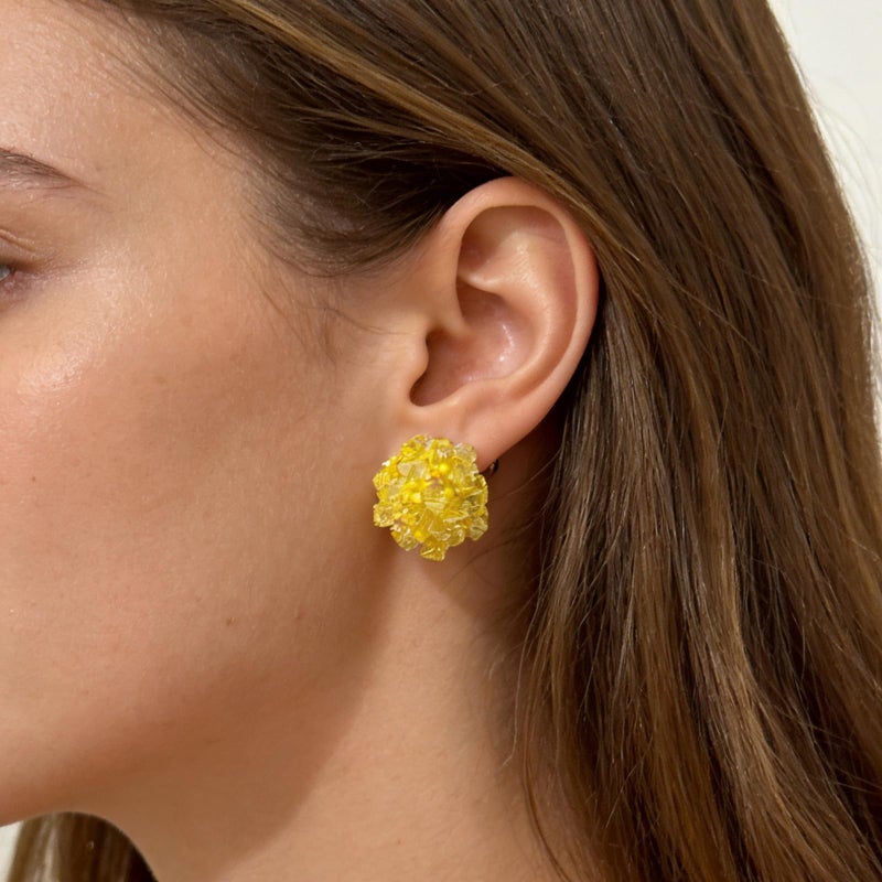 HTH Flower Beaded Stud Earrings Colorful Bright Flower Cluster Hydrangea Beads Earrings Summer Vacation Earrings(Yellow) - Image 3