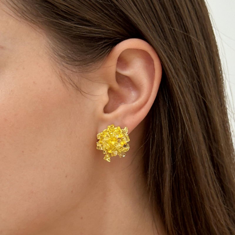 HTH Flower Beaded Stud Earrings Colorful Bright Flower Cluster Hydrangea Beads Earrings Summer Vacation Earrings(Yellow) - Image 2