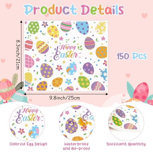 GROBRO7 Easter Wax Paper Sheet - 150Pcs Easter Egg Bunny Flower Pattern Deli Papers, 9.8 x 8.3in Greaseproof Waterproof Disposable Food Wrap for Picnic Basket Liner Kitchen Bake Party Supplies - Image 2