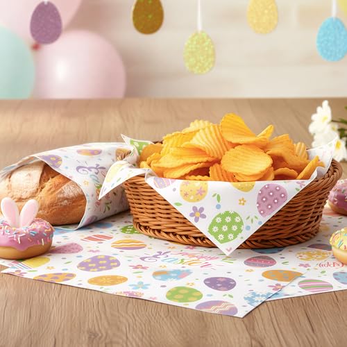 GROBRO7 Easter Wax Paper Sheet - 150Pcs Easter Egg Bunny Flower Pattern Deli Papers, 9.8 x 8.3in Greaseproof Waterproof Disposable Food Wrap for Picnic Basket Liner Kitchen Bake Party Supplies - Image 4