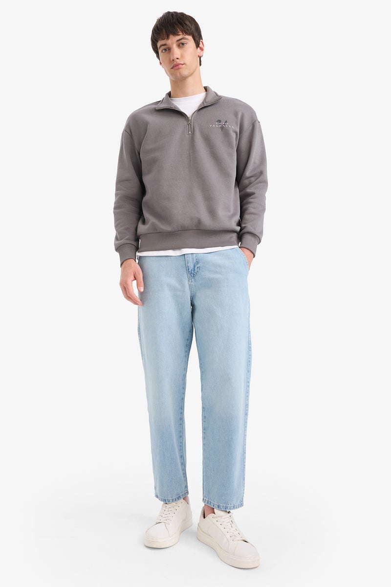 DeFacto Grey Man Boxy Fit Vikings Valhalla Printed Long Sleeve Sweatshirt Casual - Image 2