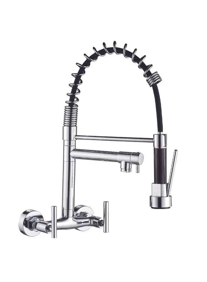 DANUBE HOME Milano Manila Wall Mounted Pull Out Kitchen Sink Mixer | Brass Sink Mixer | Kitchen Sink Faucet Tap Mixer For Lavatory Kitchen Sinks - Chrome - Image 2