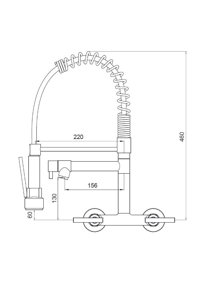 DANUBE HOME Milano Manila Wall Mounted Pull Out Kitchen Sink Mixer | Brass Sink Mixer | Kitchen Sink Faucet Tap Mixer For Lavatory Kitchen Sinks - Chrome - Image 3