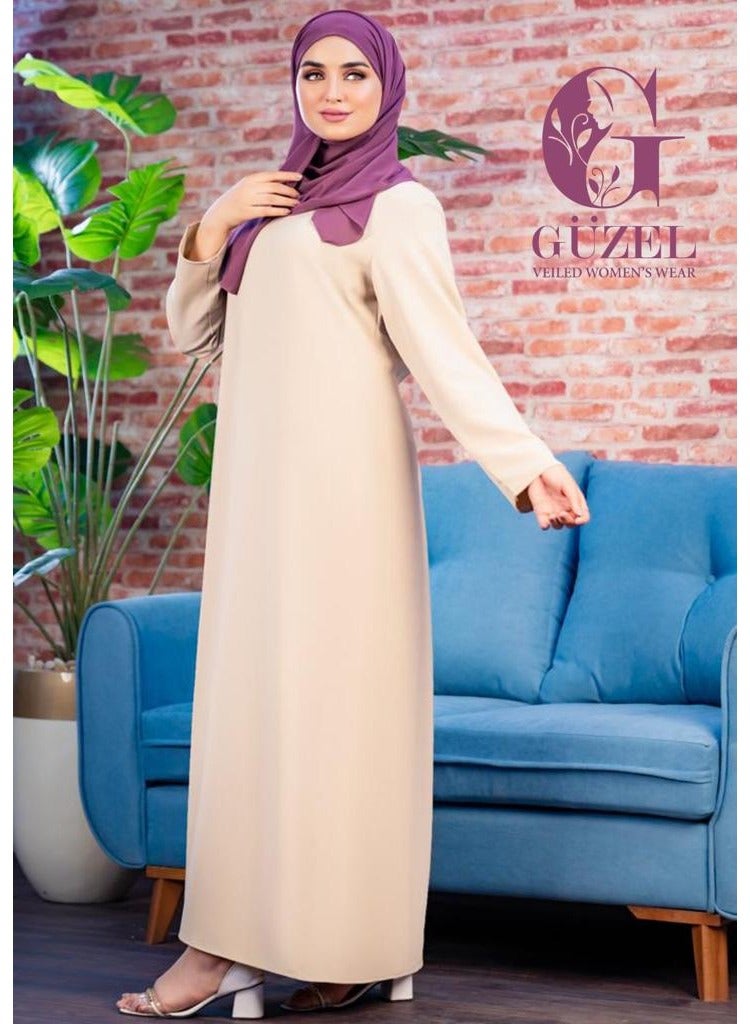 جوزيل بيزك دريس حريمى كريب روزالين خامة مستوردة درجة أولى من جوزيل - لايصف ولا يشف -كم لون بيج - Image 1