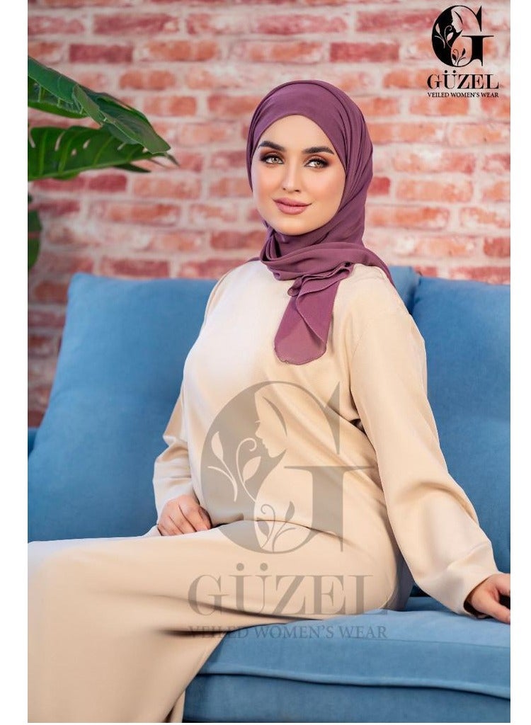 جوزيل بيزك دريس حريمى كريب روزالين خامة مستوردة درجة أولى من جوزيل - لايصف ولا يشف -كم لون بيج - Image 2