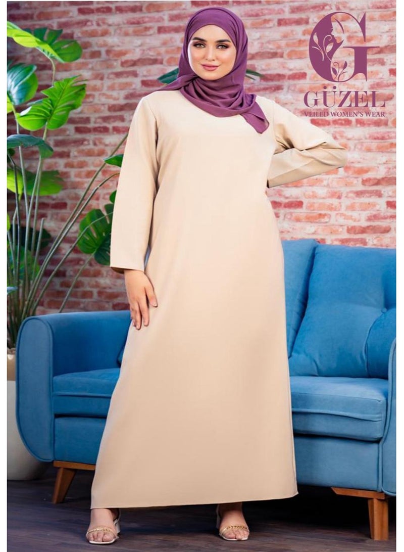 جوزيل بيزك دريس حريمى كريب روزالين خامة مستوردة درجة أولى من جوزيل - لايصف ولا يشف -كم لون بيج - Image 3