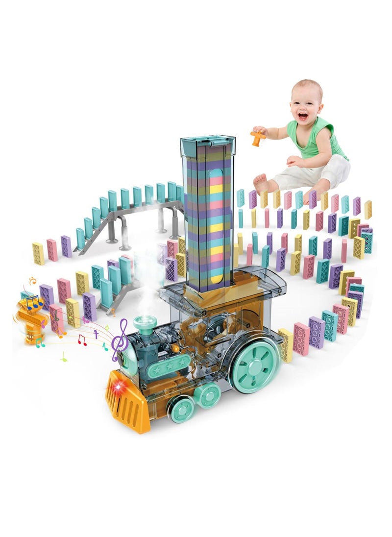 Domino Train Toy Set, Domino Electric Train Model with Sounds and Light, Domino Blocks Building Stacking Toy, STEM Creative Gift for 3 4 5 6 7 Year Old Boys Girls  - Image 1