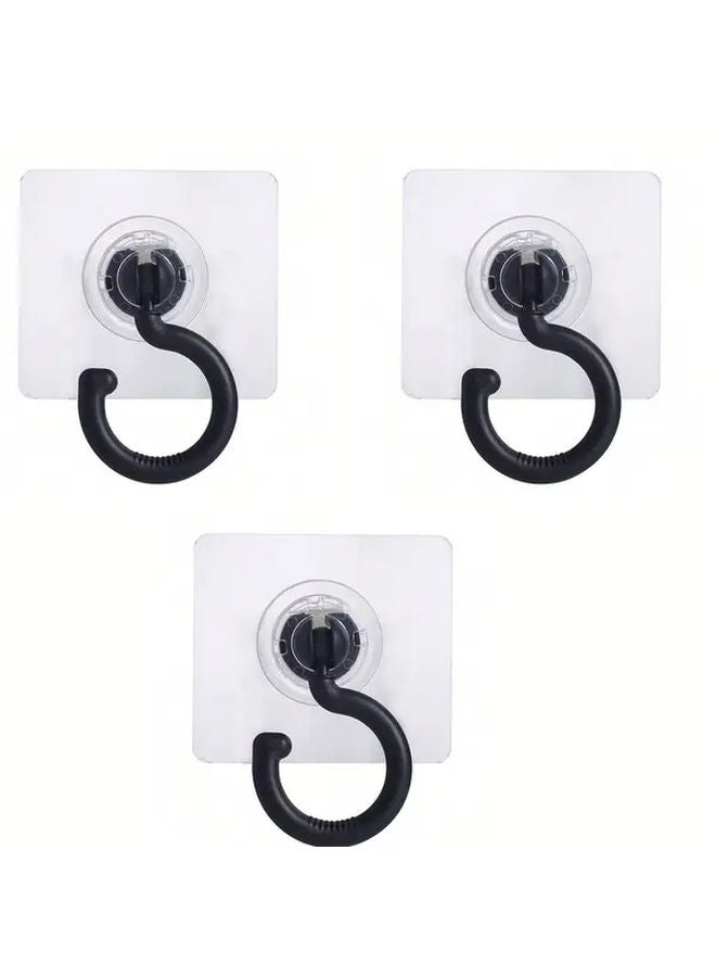 3pcs Black Rotatable Ceiling Hooks No Drilling Adhesive Hangers for Plants Lanterns Wind Chimes - Image 1