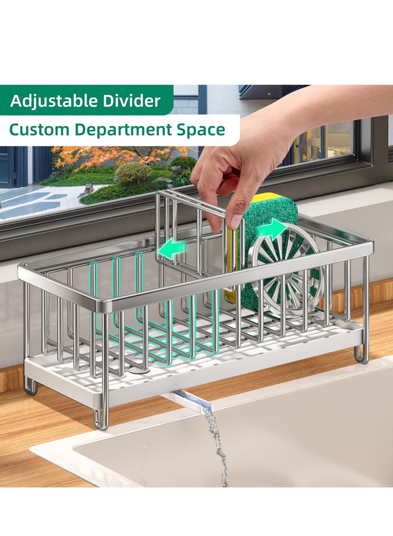 Excefore Kitchen Sink Caddy, Stainless Steel Kitchen Faucet Sponge Holder Kitchen Sink Caddy, 304 Stainless Steel Holder for Sink,Kitchen Organizer Soap Brush Dispenser, with Divider - Image 4