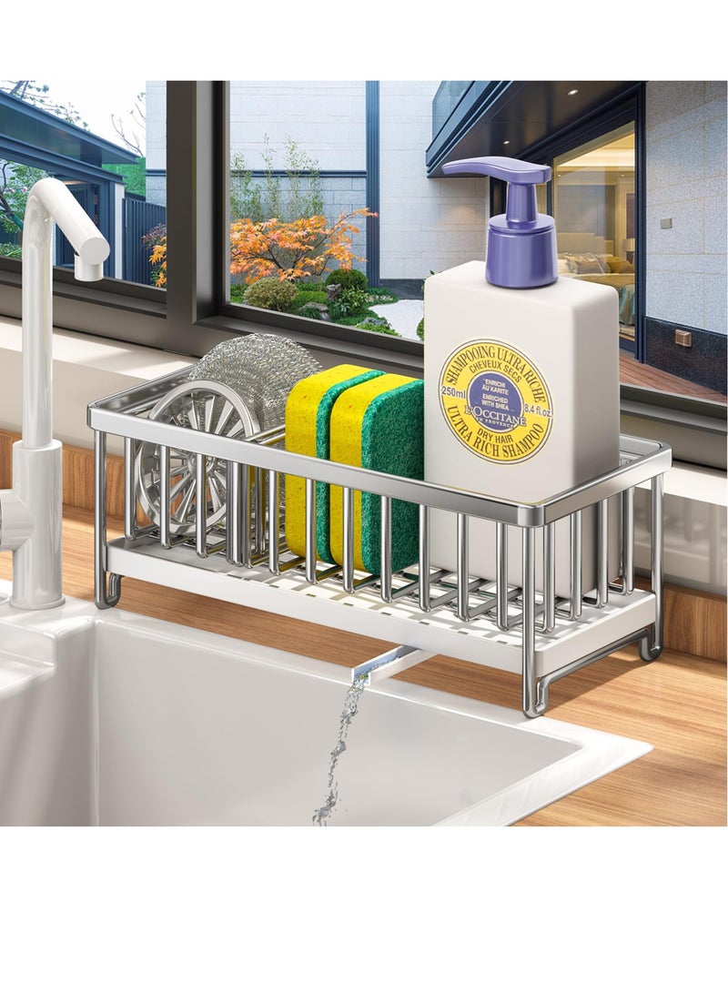 Excefore Kitchen Sink Caddy, Stainless Steel Kitchen Faucet Sponge Holder Kitchen Sink Caddy, 304 Stainless Steel Holder for Sink,Kitchen Organizer Soap Brush Dispenser, with Divider - Image 2