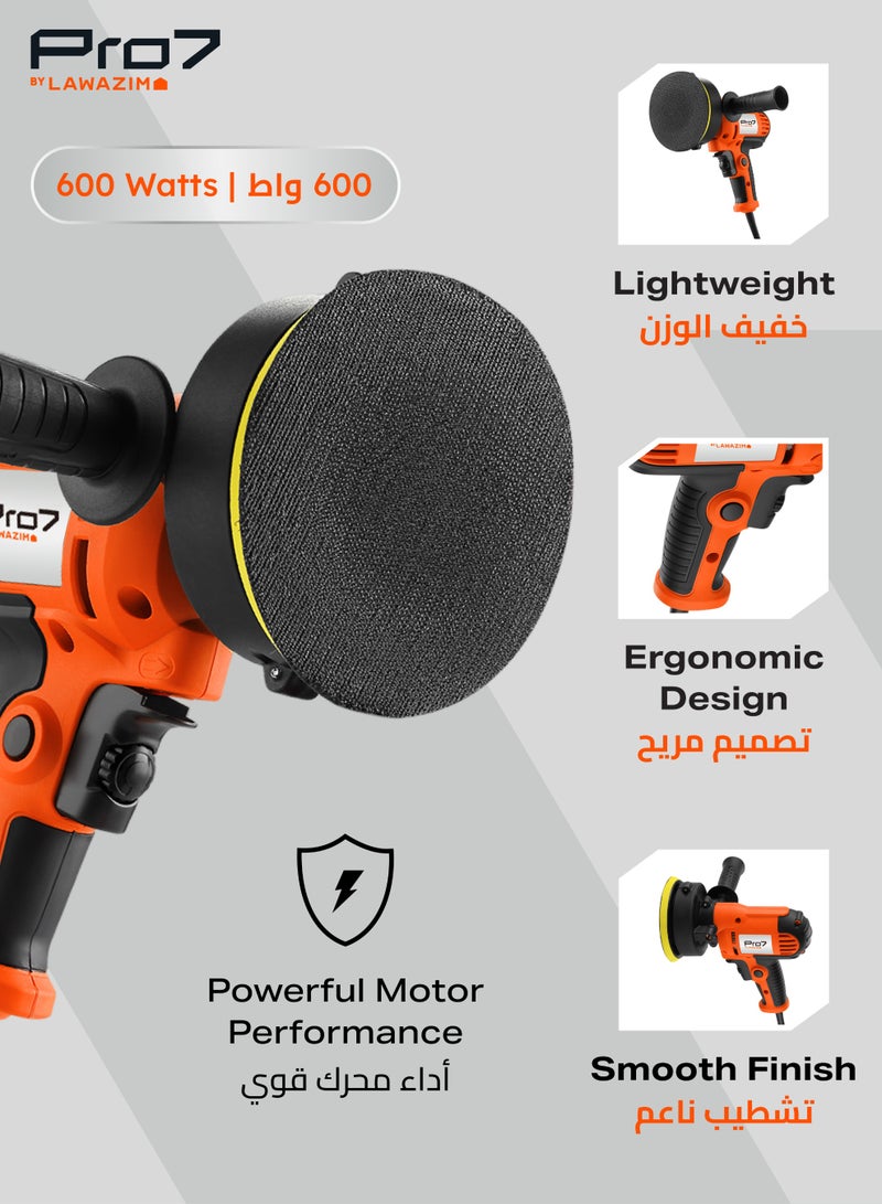 LAWAZIM Pro7 Car Polisher- 600W - BS Plug HandHeld Scratch Removal Polishing Machine Car Buffer with Variable Speed and Paint Polishing Pad Kit -for Polished Finish, Paint Restoration, Headlight Restoration. - Image 2