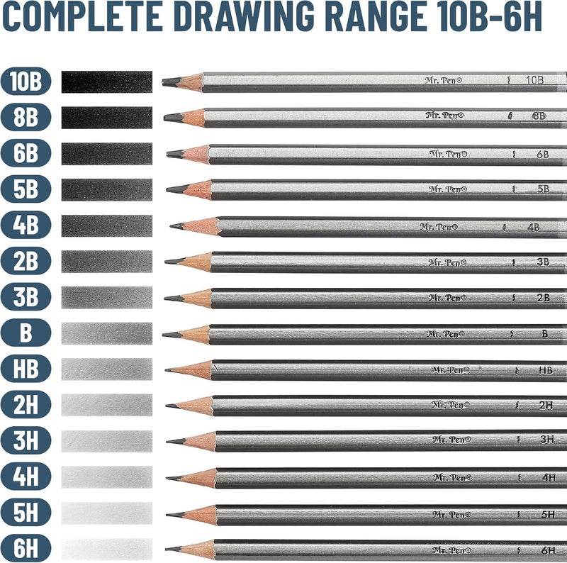 Mr. Pen- Sketch Pencils for Drawing, 14 Pack, Graphite Pencils for Drawing Pencils | Artist Graphite Pencils for Sketching (10B-6H), Sketch Set for Artists, Shading & Art Projects, Sketching Supplies - Image 2