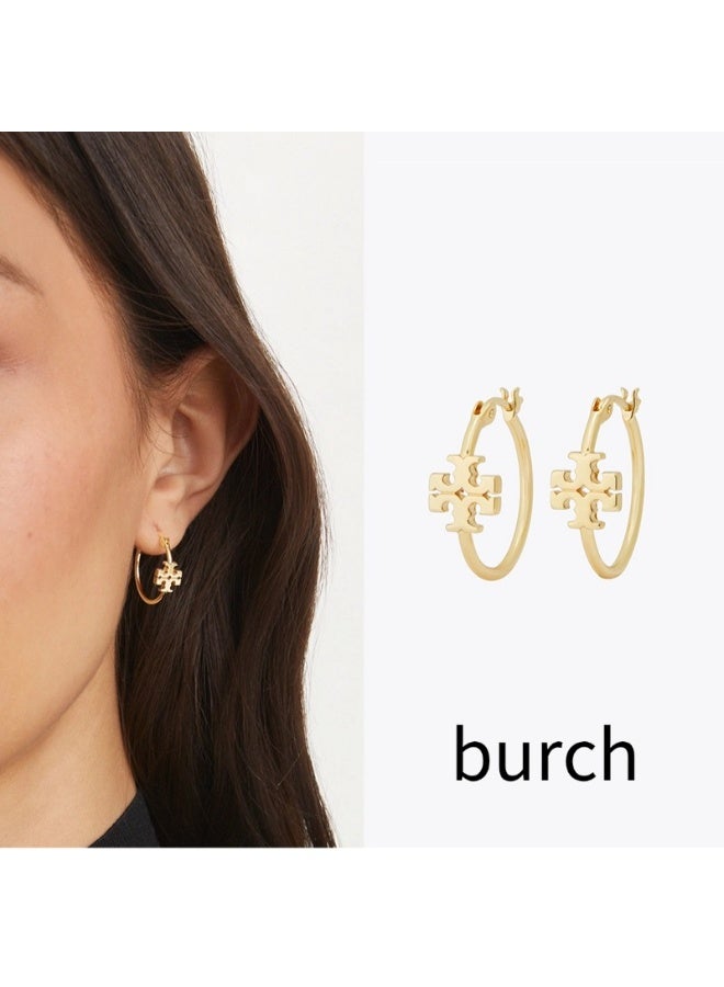 Burch Women's gold double T hoop earrings simple earrings - Image 1