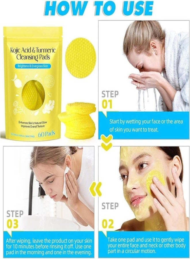 ODMART Turmeric & Kojic Acid Foaming Cleansing Pads - 60pcs | Face Exfoliating Wipes for Dark Spots, Skin Brightening & Acne Prevention | With Vitamin C, B5 - All Skin Types - Image 2