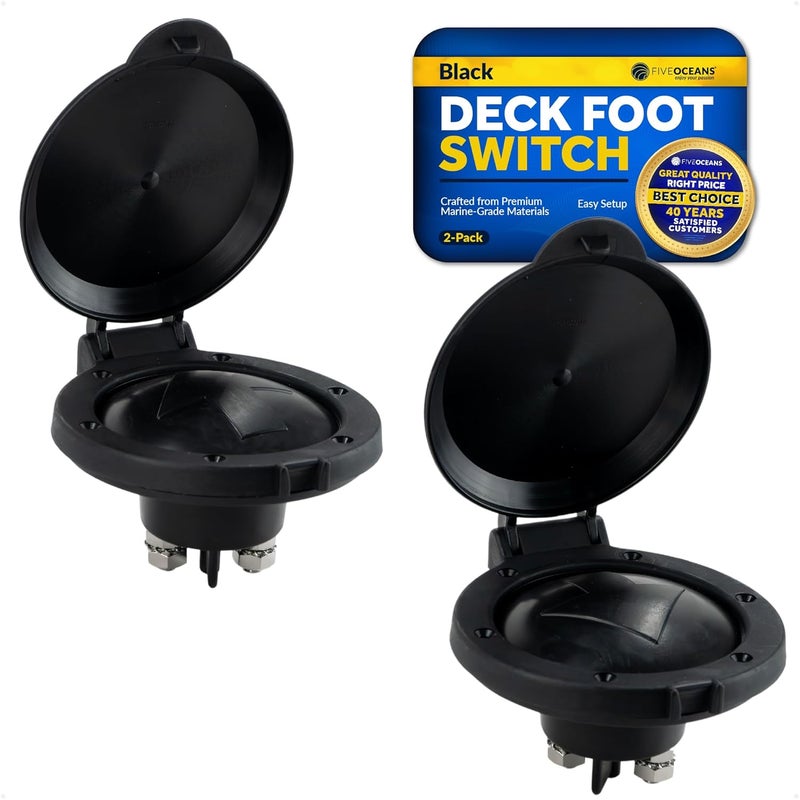 Five Oceans Anchor Windlass Up/Down Deck Foot Switch, Heavy Duty UV-Stabilized Black Plastic Hinged Cover, 12-Volts, 4-Inch Diameter, Rated at 150 Amps - FO4430-M2 - Image 1
