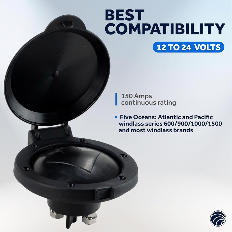 Five Oceans Anchor Windlass Up/Down Deck Foot Switch, Heavy Duty UV-Stabilized Black Plastic Hinged Cover, 12-Volts, 4-Inch Diameter, Rated at 150 Amps - FO4430-M2 - Image 5