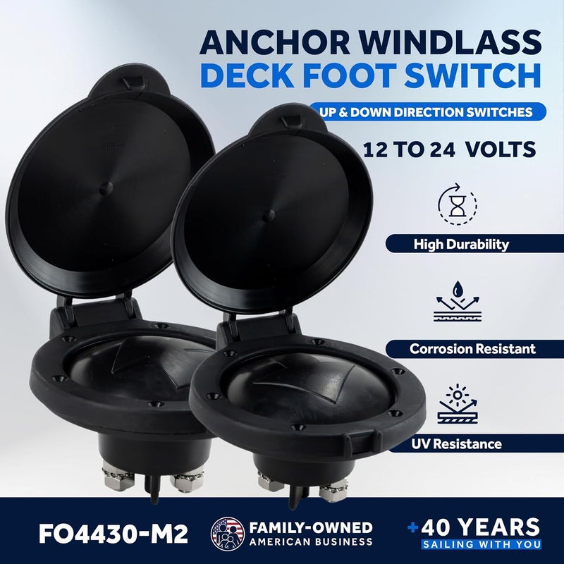 Five Oceans Anchor Windlass Up/Down Deck Foot Switch, Heavy Duty UV-Stabilized Black Plastic Hinged Cover, 12-Volts, 4-Inch Diameter, Rated at 150 Amps - FO4430-M2 - Image 2