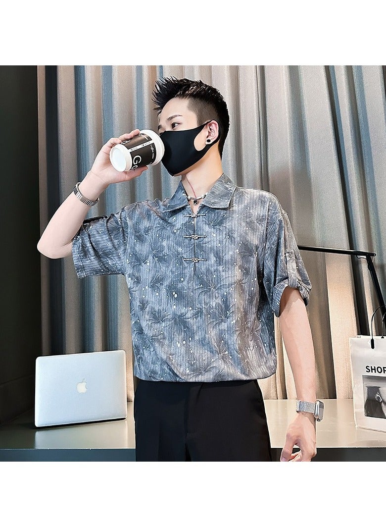 Shougu New Chinese Tie Dye Shirt Chinese Style Casual Half Sleeved T-shirt  - Image 1