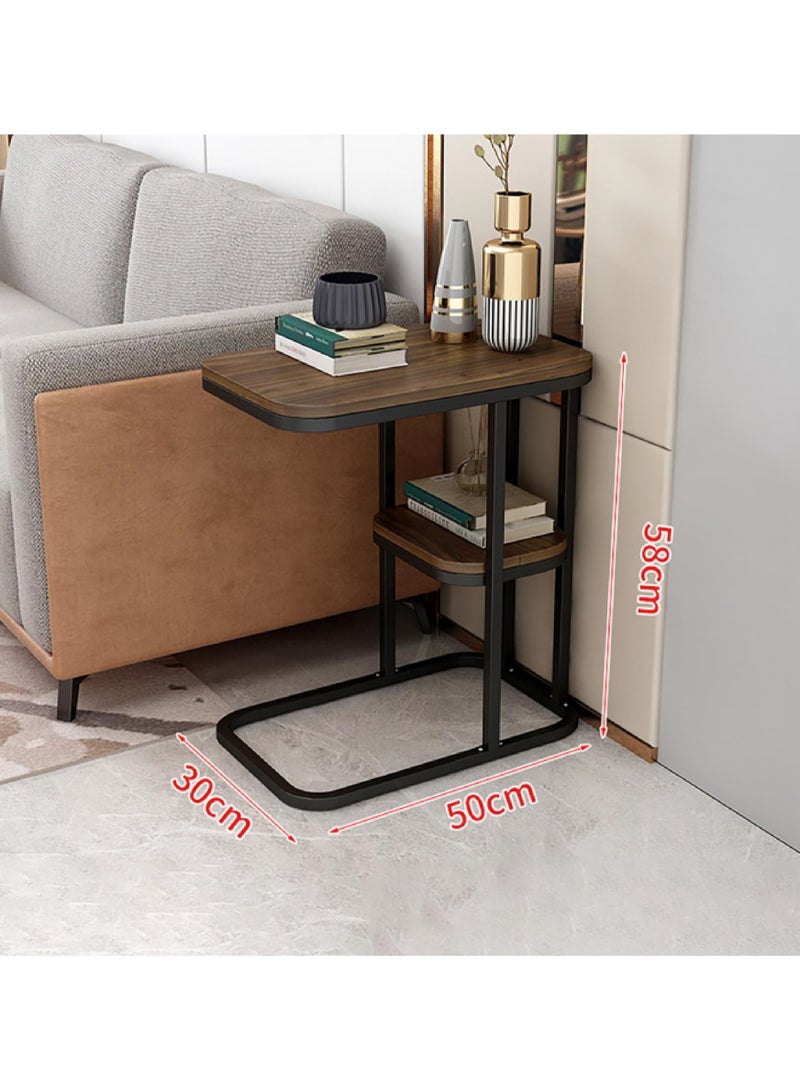 GGEROU C-Shape Side Table, Narrow Sofa Table with 2 Shelves, Metal Frame, Small Coffee Table, Scandinavian Style Coffee Table for Living Room, Bedroom and Laptop, Brown  - Image 2