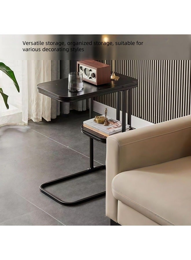 GGEROU C-Shape Side Table, Narrow Sofa Table with 2 Shelves, Metal Frame, Small Coffee Table, Scandinavian Style Coffee Table for Living Room, Bedroom and Laptop, Brown  - Image 5