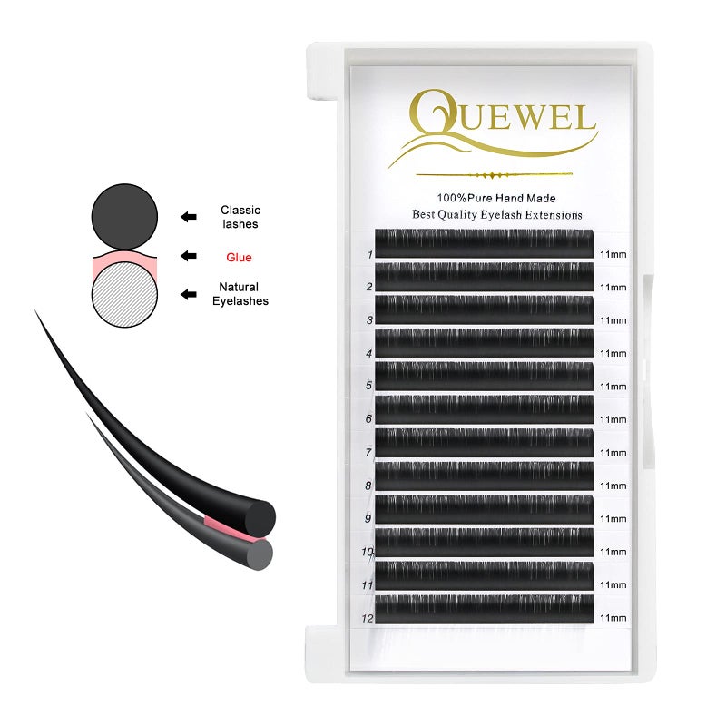 QUEWEL Eyelash Extension Supplies 0.03 D Curl 11mm Classic Individual Lash Extensions|Optinal 0.03/0.05/0.07/0.10/0.15/0.20 C/D Single 8-25mm Mix 8-14mm 15-20mm 20-25mm|(0.03 D 11mm) - Image 3