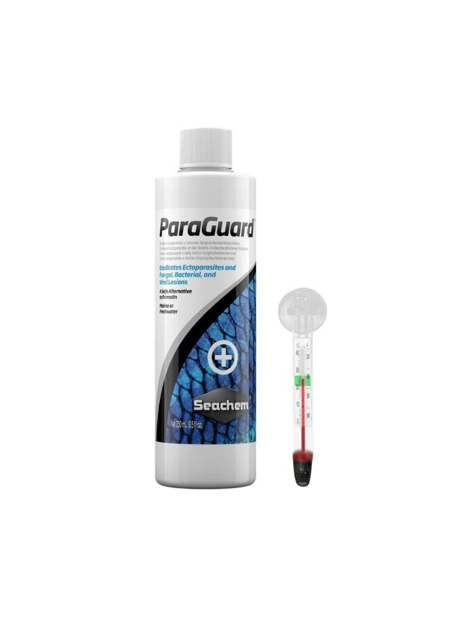 Seachem ParaGuard (100ml & 250ml) Aquarium Fish Medication – External Parasite & Ich Treatment with FREE Short Glass Thermometer - Image 1