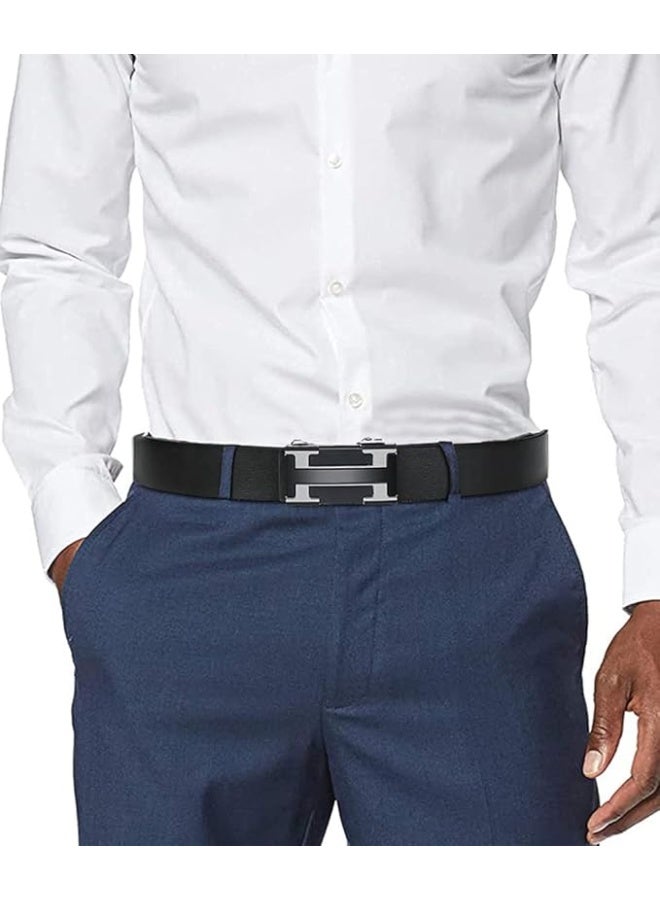Black Belt Men, Genuine Leather Dress Designer Belt for Men, Fashion Slide Ratchet Belt for Jeans, Shirt, Oxfords - Image 2