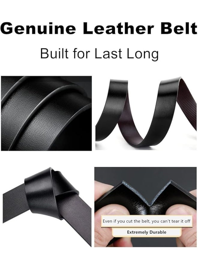 Black Belt Men, Genuine Leather Dress Designer Belt for Men, Fashion Slide Ratchet Belt for Jeans, Shirt, Oxfords - Image 3